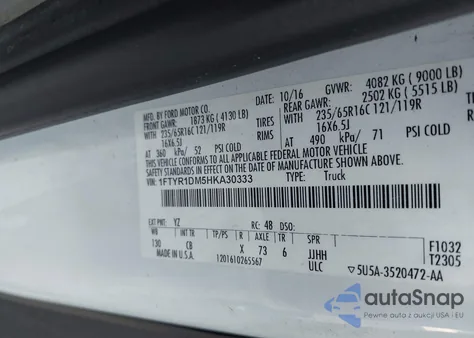 2017 Ford Transit-250 from USA, damaged, VIN 1FTYR1DM5HKA30333